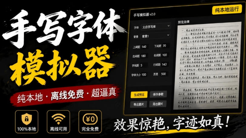 罚抄神器！罚抄10万字都不在怕了，手写字体模拟生成器，附带新整理背景图和字体，纯本地离线运行
