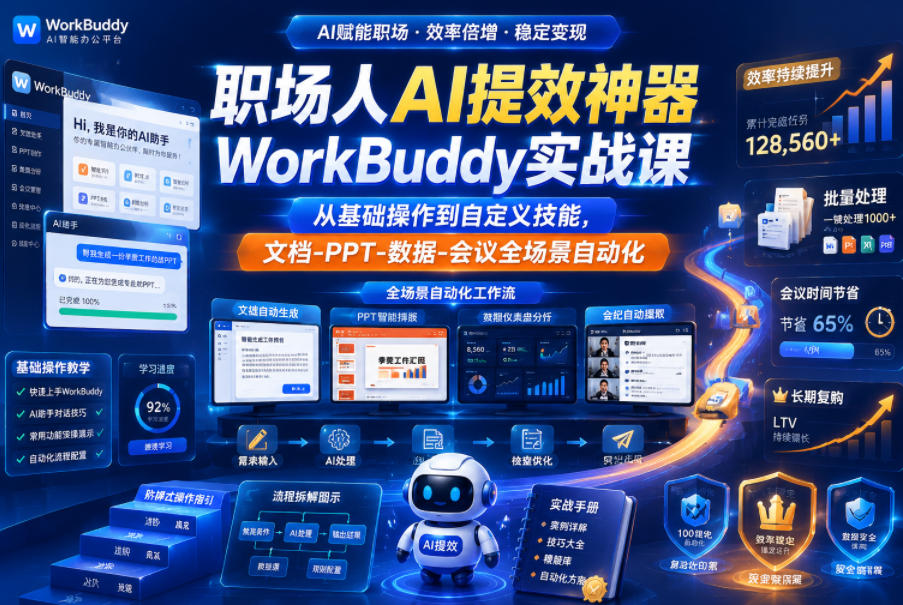 AI短视频一人流量公司实战课，从0到1流量增长赋能，数字人制作・AI自动剪辑・多平台变现，一人做流量生意全落地教程